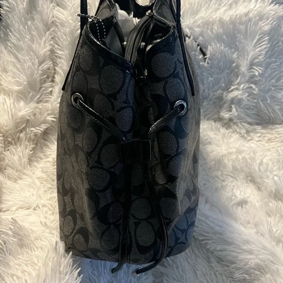 EUC COACH SIGNATURE STRIPE DRAWSTRING TOTE CARRYALL HANDBAG SATCHEL D1481-F29064